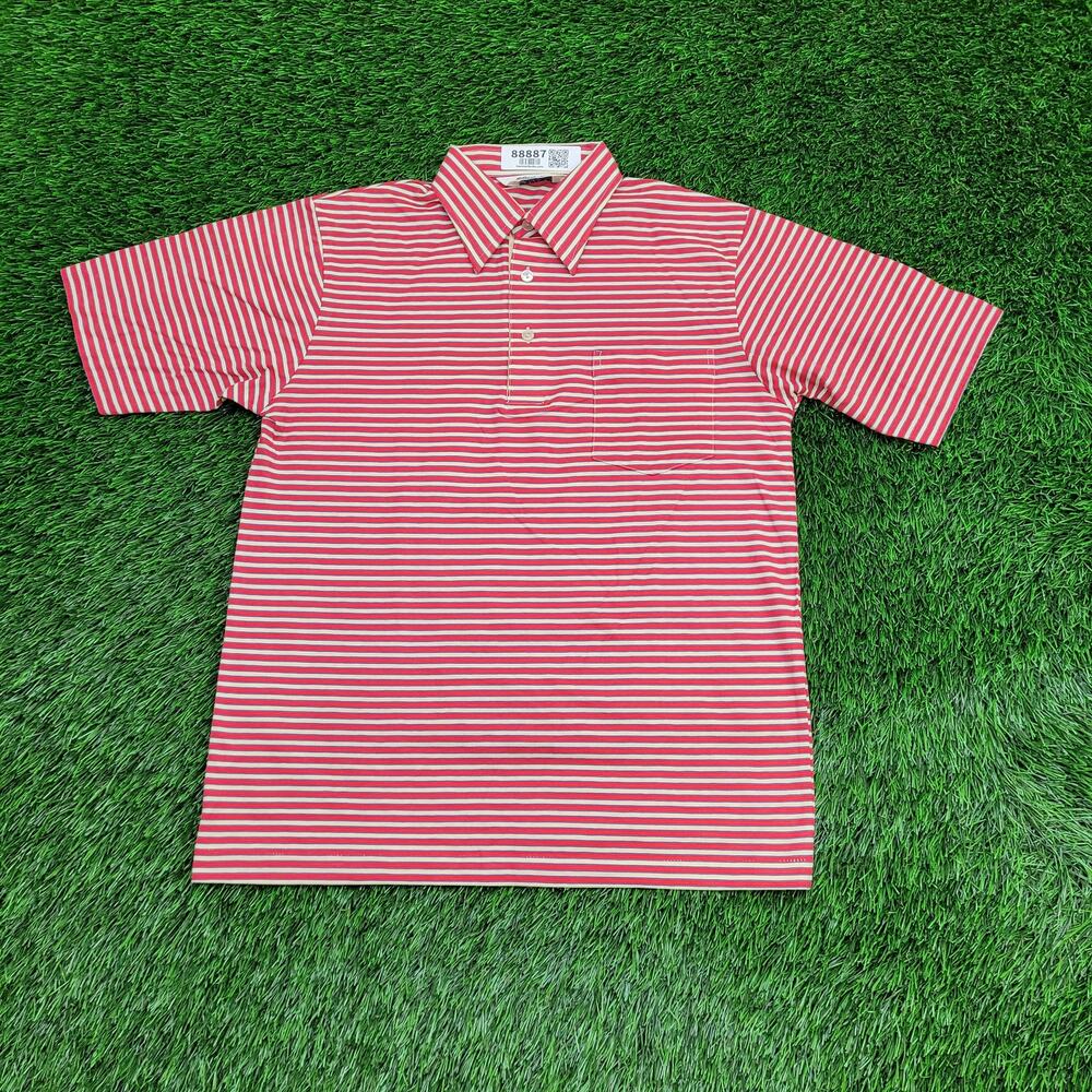 VTG 70s Manhattan Nature Knit Striped Polo Shirt Mens Small 3-Button Placket